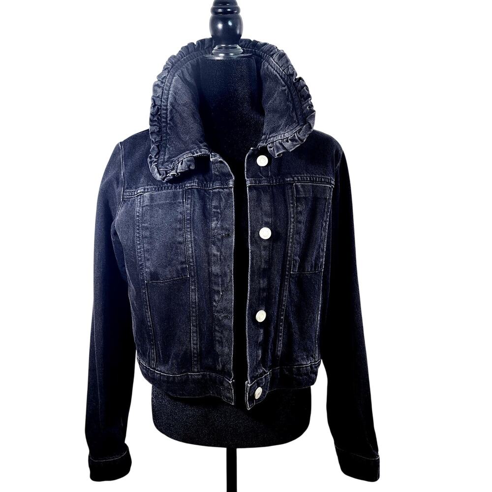 WHISTLES Black Collar Detail Denim Jacket